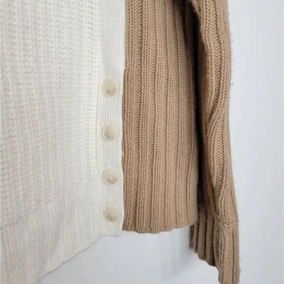 NAADAM Rib Knit  Wool-Cashmere-Blend Color Block Buttoned Turtleneck - Picture 6 of 9